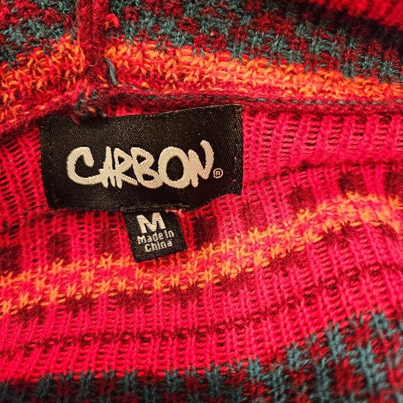 Carbon Womens Medium Hooded Sweater Red & Blue Stripes Knit Design - Picture 3 of 11